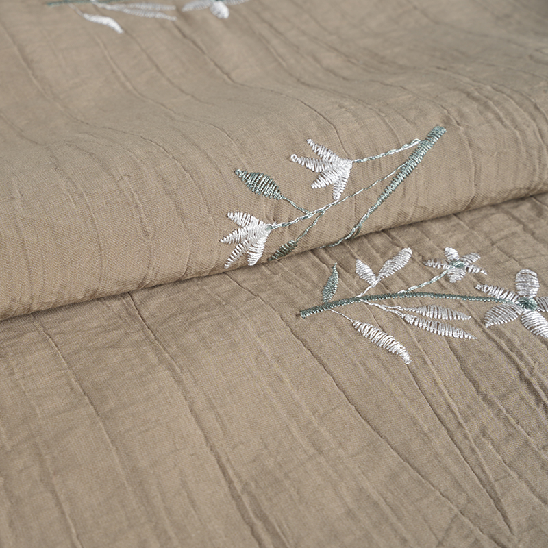 Ferskenfrø Orkidé Broderi Blossom Rynke Stof