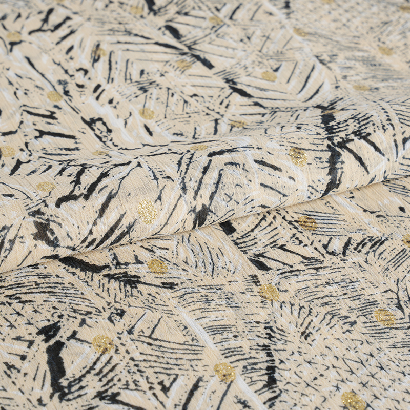 75D chiffon crepe uregelmæssig rodet guld spundet print stof