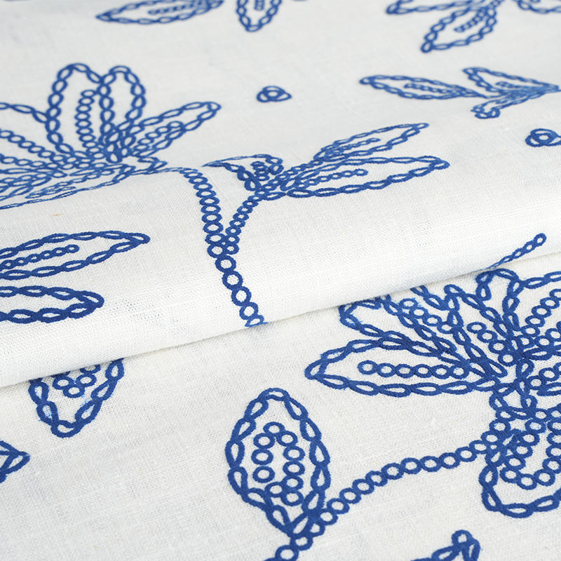 12S viskose hør blomster skum print stof