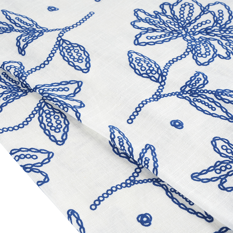 12S viskose hør blomster skum print stof