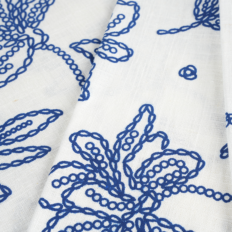 12S viskose hør blomster skum print stof