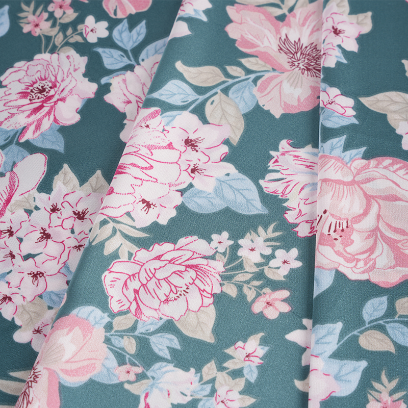 50d stretch satin pæon blomster print stof