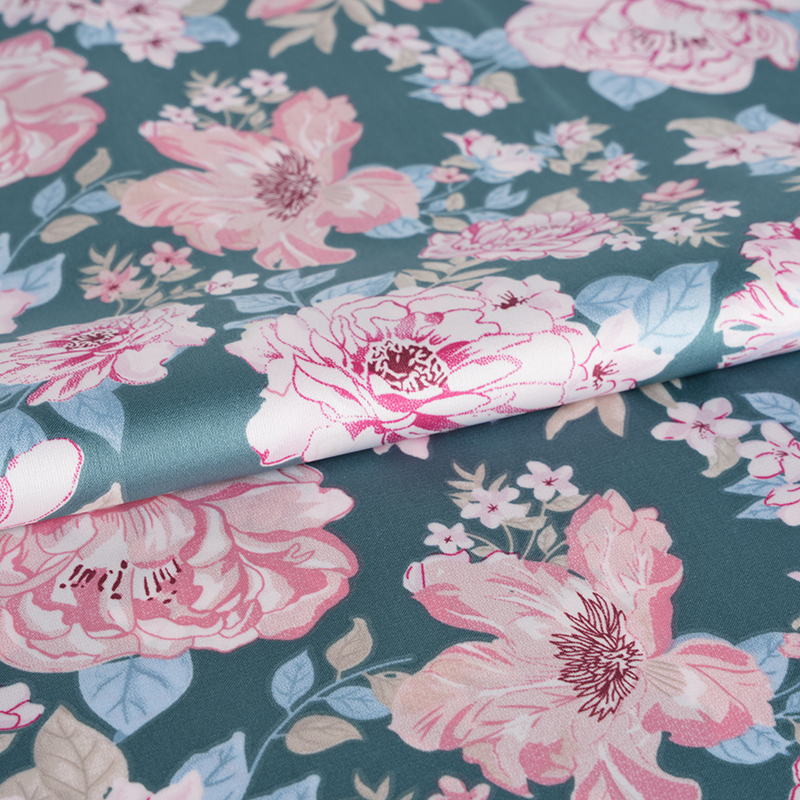 50d stretch satin pæon blomster print stof